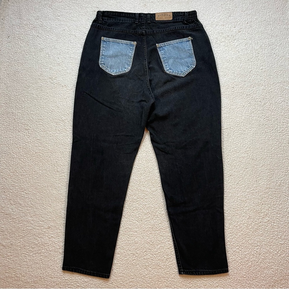 Vintage 90s Lee Riders Denim Pocket Relaxed Waist Two Tone Black Jeans 35 x 29